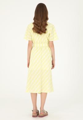 Kadın Fıstık Yeşili Çizgili Midi Boy Dokuma Elbise - 50280572010