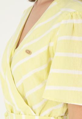 Kadın Fıstık Yeşili Çizgili Midi Boy Dokuma Elbise - 50280572010