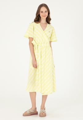 Kadın Fıstık Yeşili Çizgili Midi Boy Dokuma Elbise - 50280572010