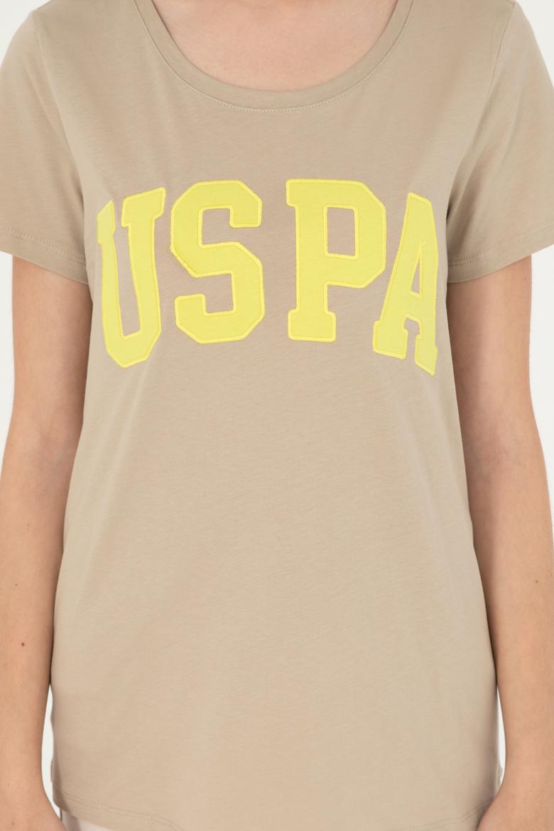 Kadın Açık Haki Bisiklet Yaka Basic Tişört - 50280036061