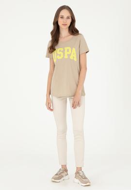 Kadın Açık Haki Bisiklet Yaka Basic Tişört - 50280036061