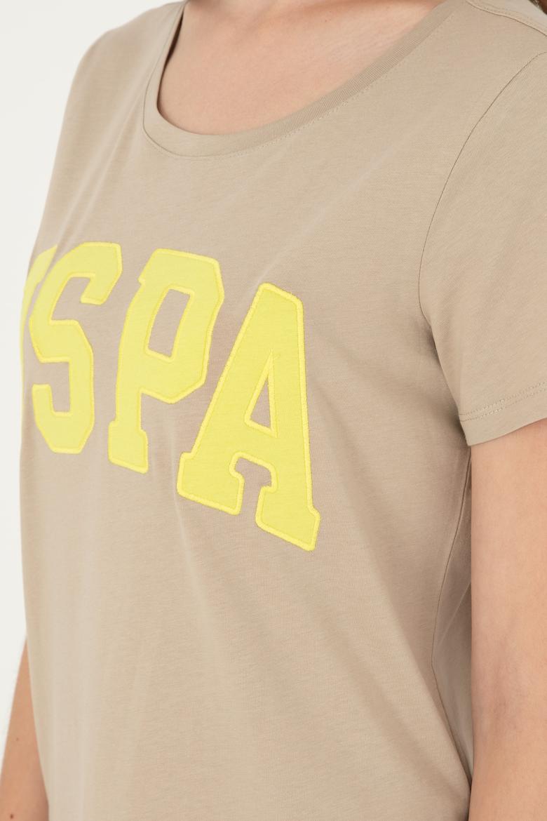 Kadın Açık Haki Bisiklet Yaka Basic Tişört - 50280036061