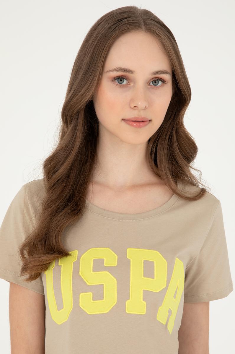 Kadın Açık Haki Bisiklet Yaka Basic Tişört