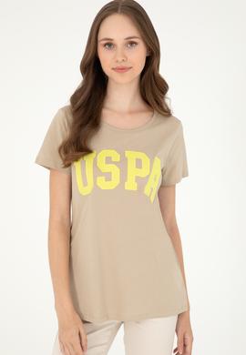 Kadın Açık Haki Bisiklet Yaka Basic Tişört - 50280036061