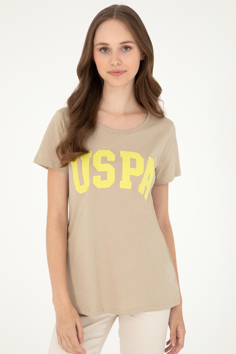 Kadın Açık Haki Bisiklet Yaka Basic Tişört - 50280036061