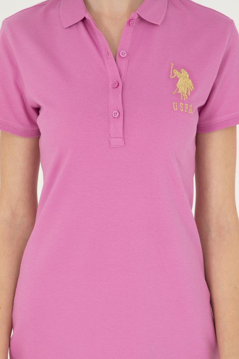 Kadın Pembe Polo Yaka Mini Boy Örme Elbise - 50280069076