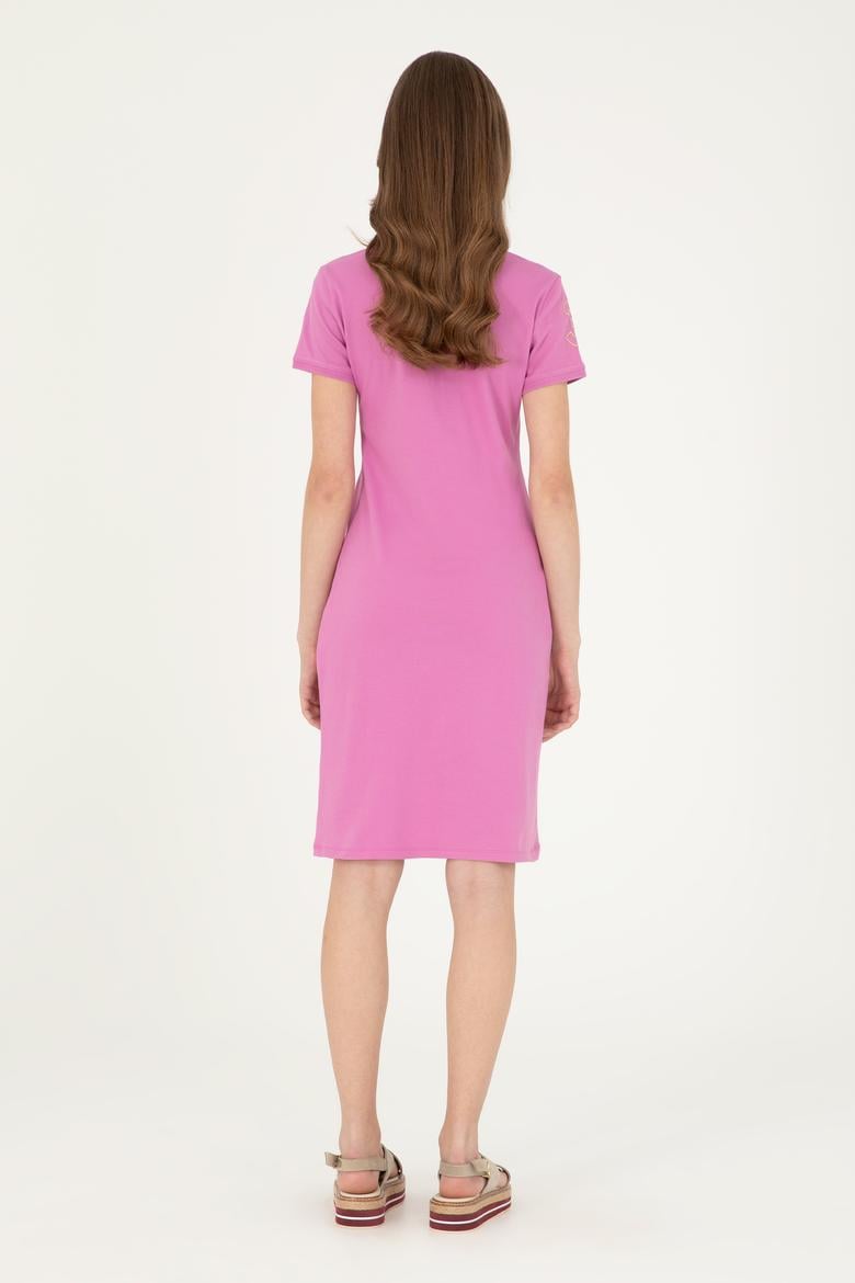 Kadın Pembe Polo Yaka Mini Boy Örme Elbise - 50280069076