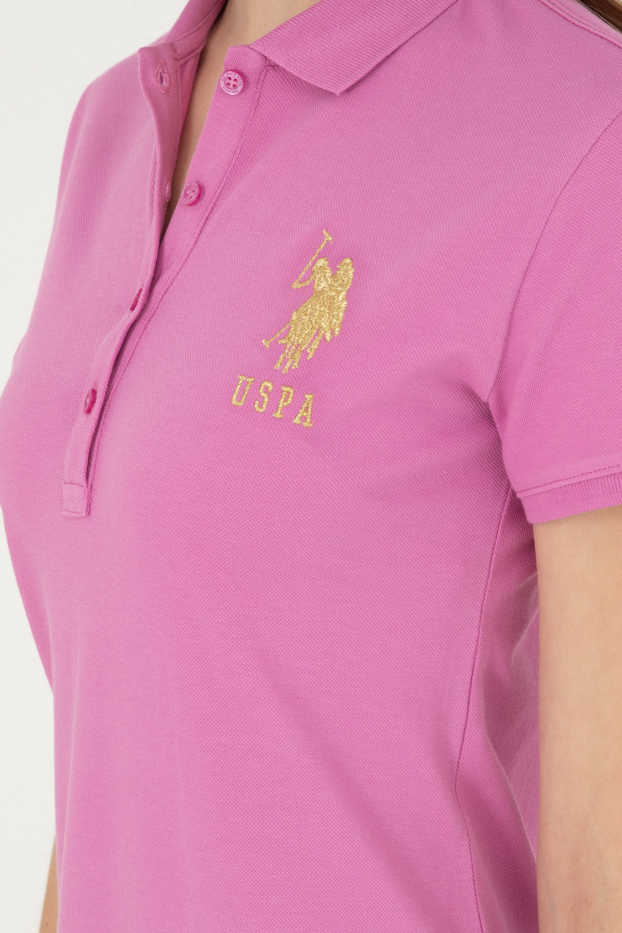 Kadın Pembe Polo Yaka Mini Boy Örme Elbise - Image 6