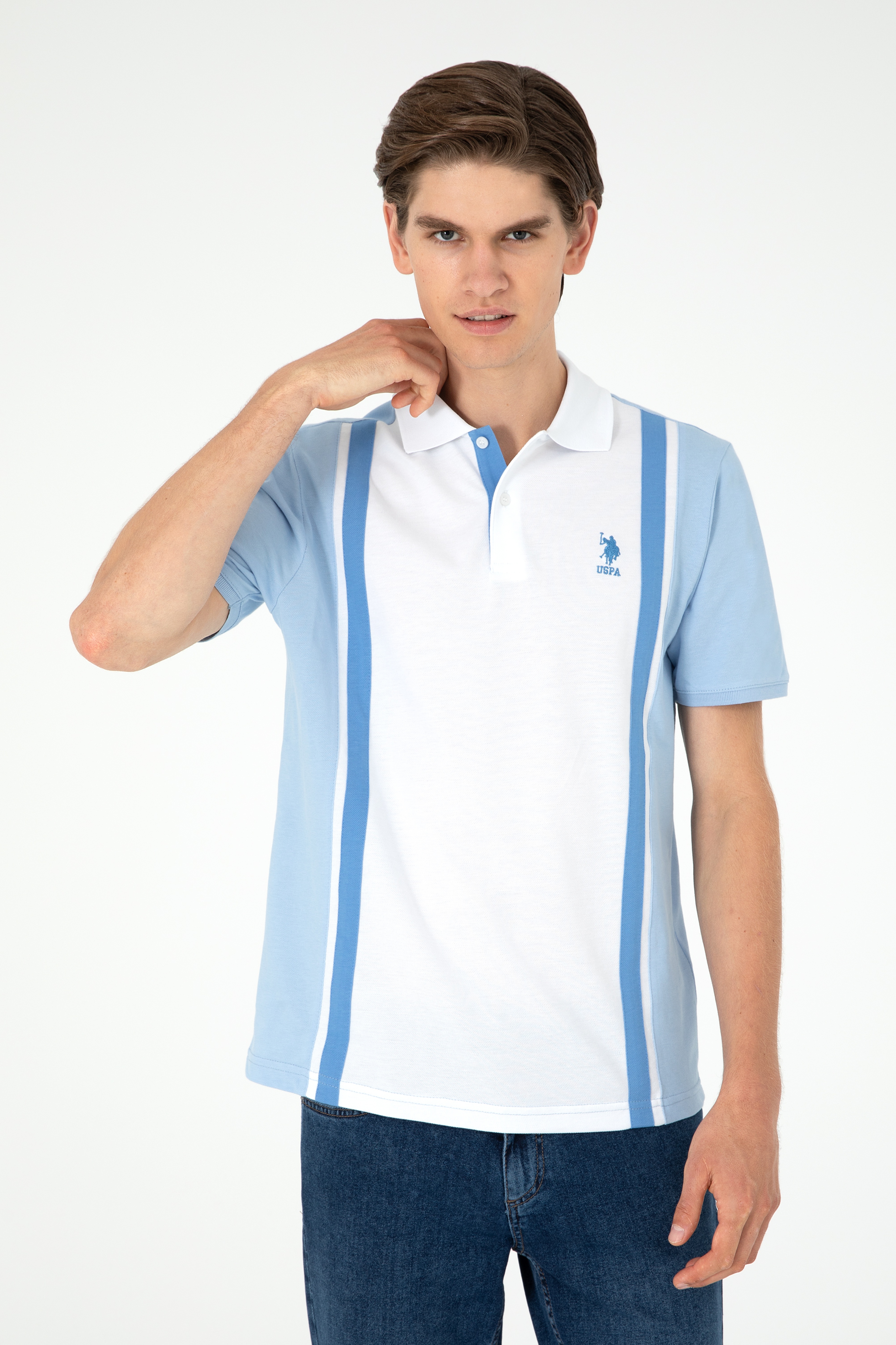 Erkek Regular Fit Polo Yaka Açık Mavi Tişört - Image 3