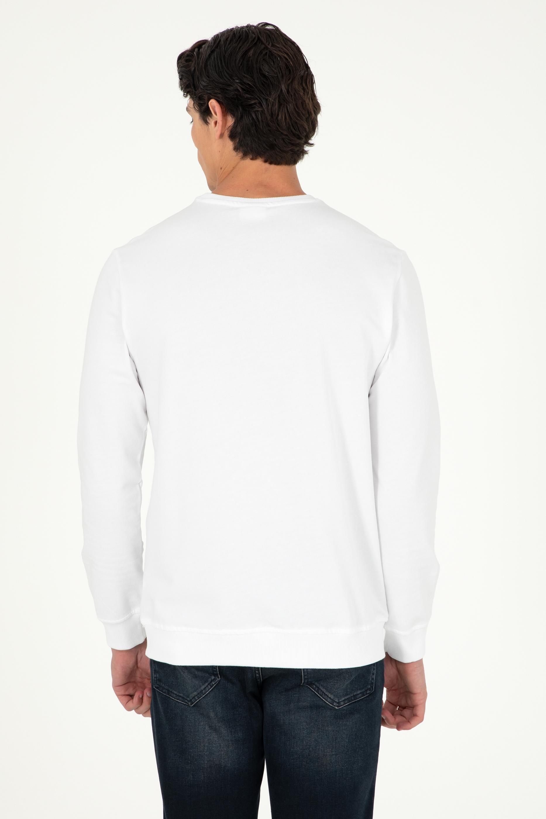 Erkek Regular Fit Bisiklet Yaka Beyaz Basic Sweatshirt