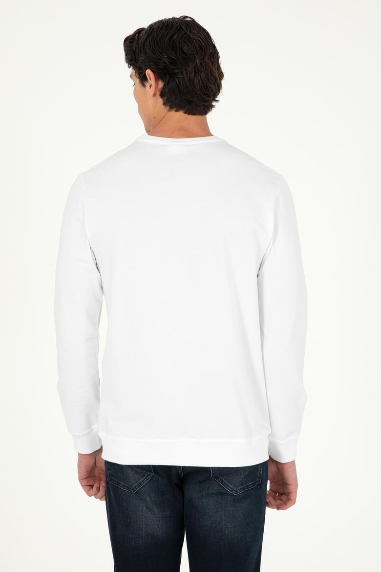 Erkek Regular Fit Bisiklet Yaka Beyaz Basic Sweatshirt - 50289058136