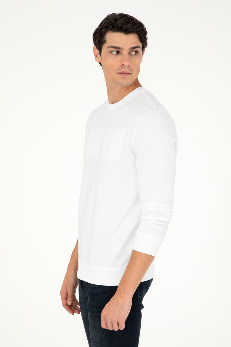 Erkek Regular Fit Bisiklet Yaka Beyaz Basic Sweatshirt