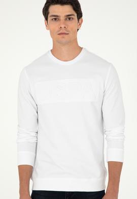 Erkek Regular Fit Bisiklet Yaka Beyaz Basic Sweatshirt - 50289058136