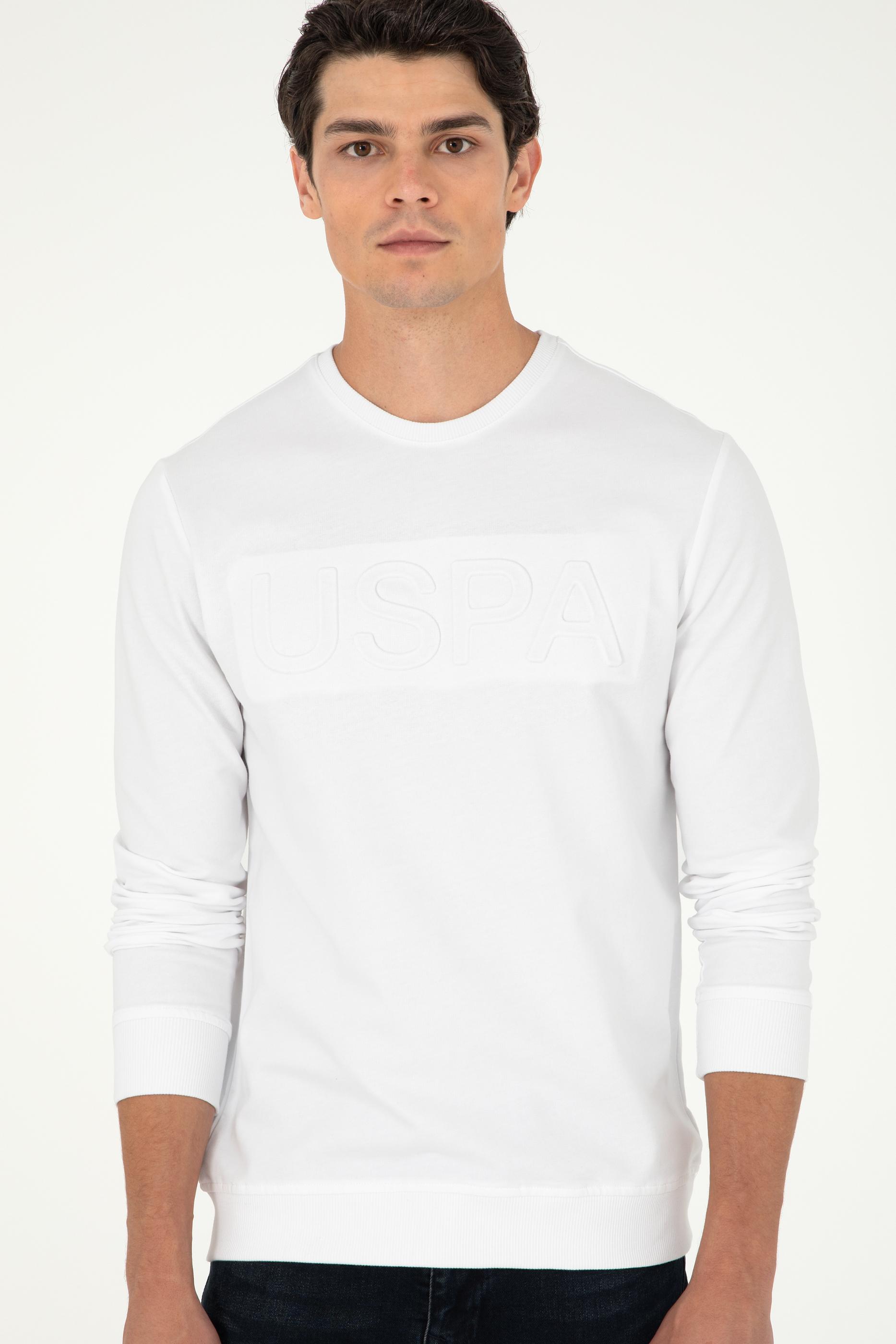 Erkek Regular Fit Bisiklet Yaka Beyaz Basic Sweatshirt