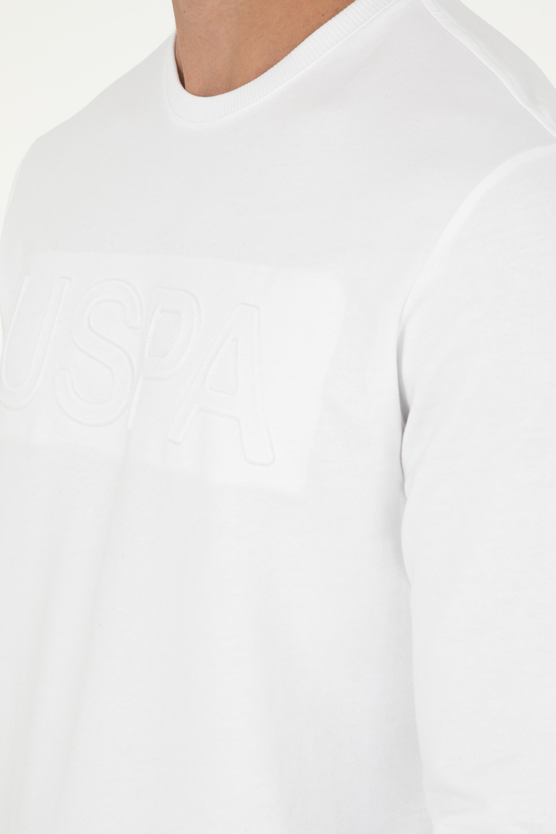 Erkek Regular Fit Bisiklet Yaka Beyaz Basic Sweatshirt