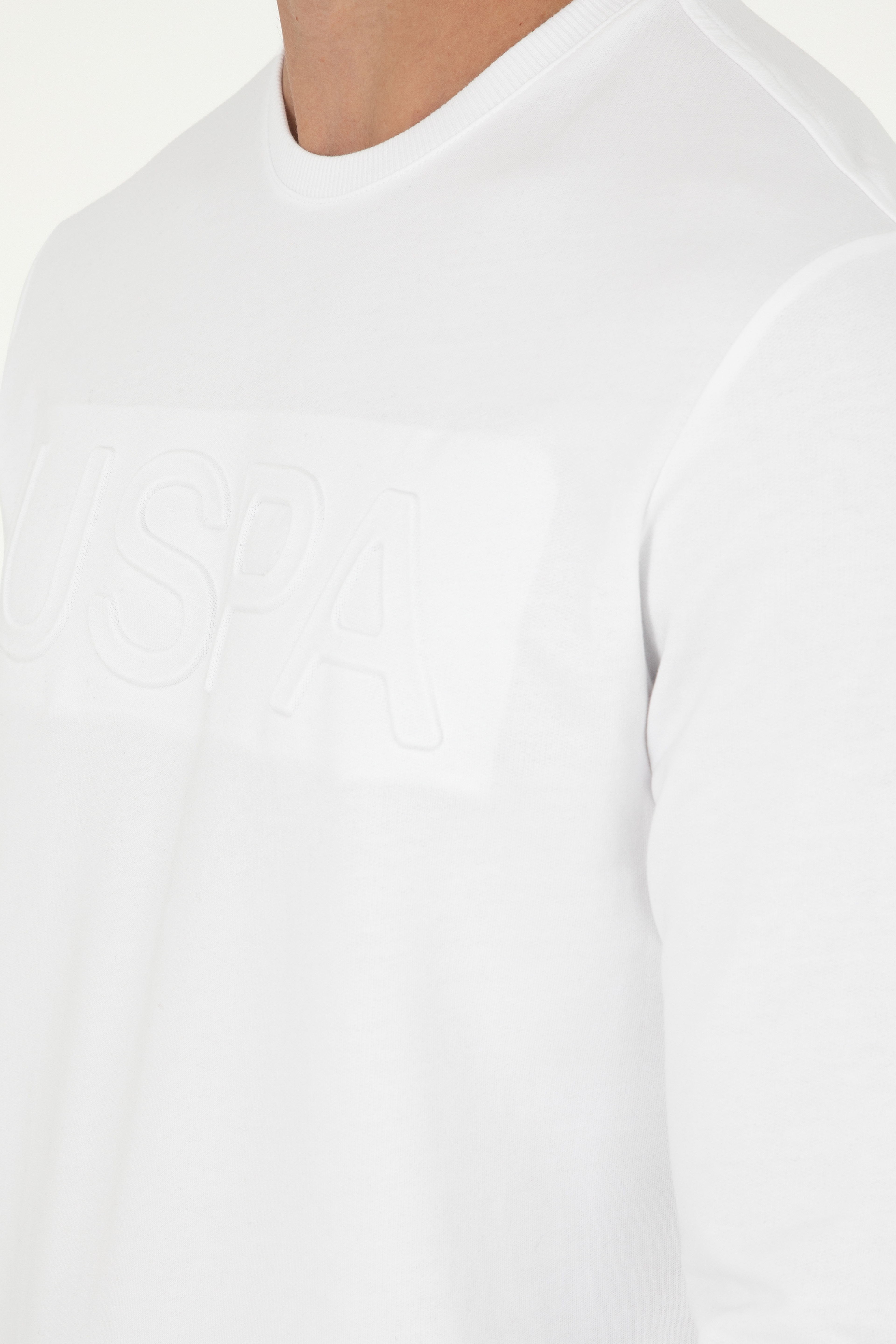 Erkek Regular Fit Bisiklet Yaka Beyaz Basic Sweatshirt - Image 7