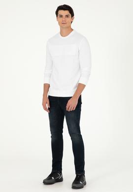 Erkek Regular Fit Bisiklet Yaka Beyaz Basic Sweatshirt - 50289058136