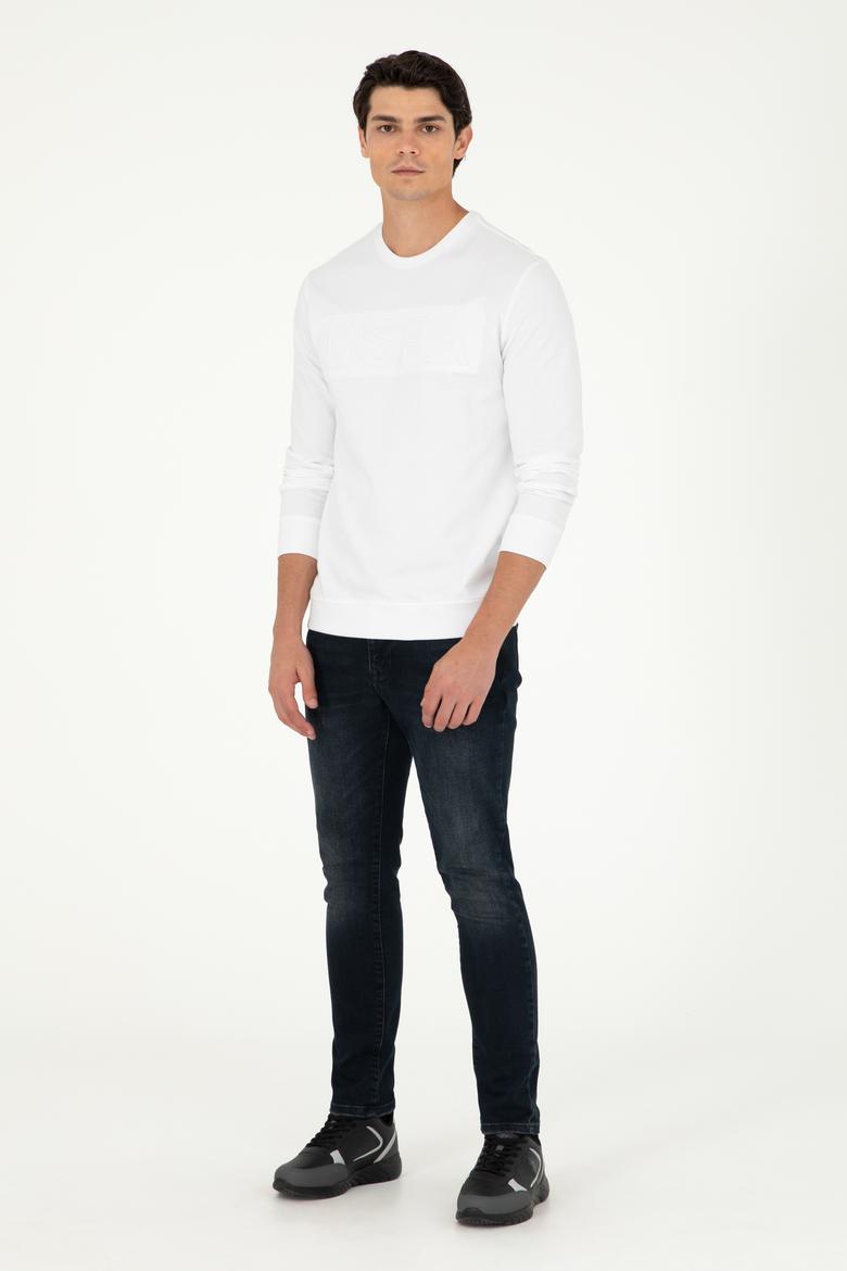 Erkek Regular Fit Bisiklet Yaka Beyaz Basic Sweatshirt - 50289058136