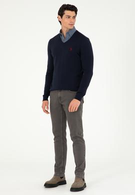 Erkek Slim Fit V Yaka Lacivert Basic Kazak - 50293512069