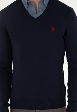 Erkek Slim Fit V Yaka Lacivert Basic Kazak - 50293512069