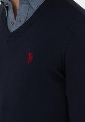 Erkek Slim Fit V Yaka Lacivert Basic Kazak - 50293512069