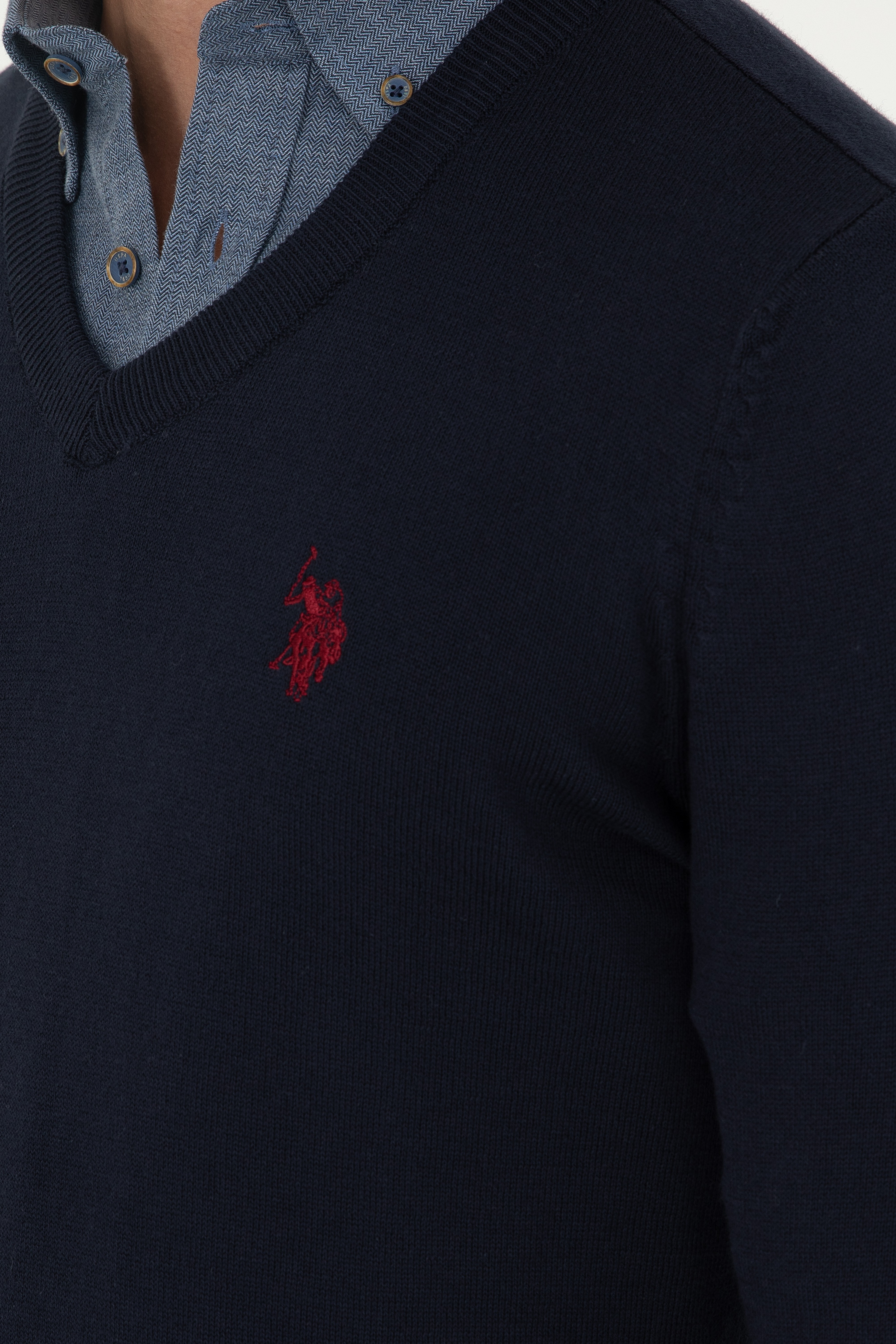 Erkek Slim Fit V Yaka Lacivert Basic Kazak - Image 7