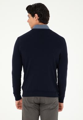 Erkek Slim Fit V Yaka Lacivert Basic Kazak - 50293512069