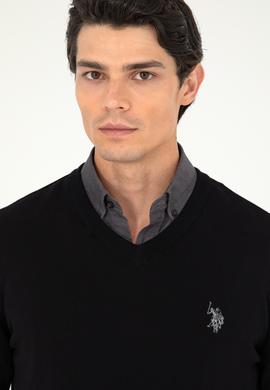 Erkek Slim Fit V Yaka Siyah Basic Kazak - 50293512051