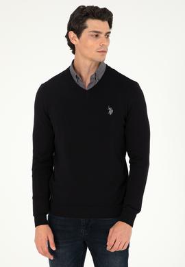 Erkek Slim Fit V Yaka Siyah Basic Kazak - 50293512051