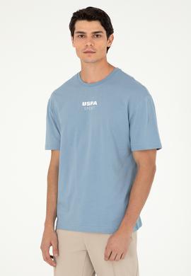 Erkek Comfort Fit Bisiklet Yaka İndigo Tişört - 50281686037