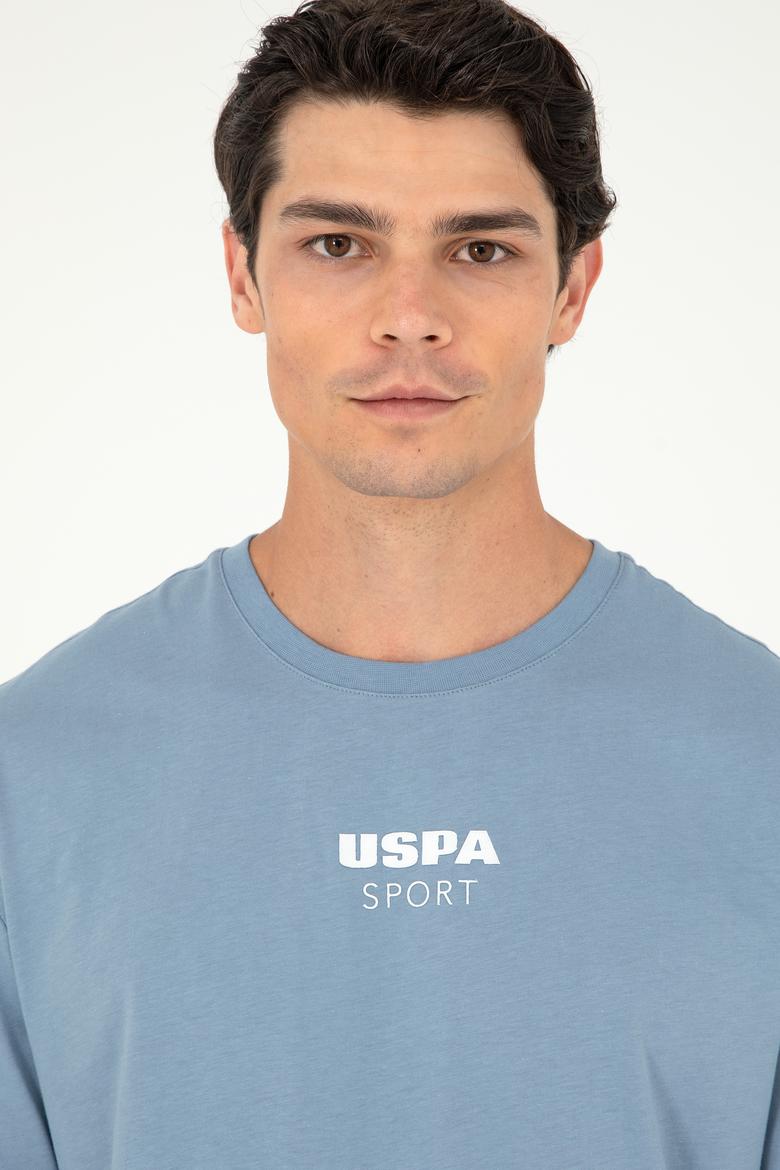 Erkek Comfort Fit Bisiklet Yaka İndigo Tişört - 50281686037