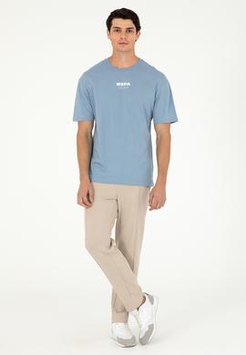 Erkek Comfort Fit Bisiklet Yaka İndigo Tişört - 50281686037