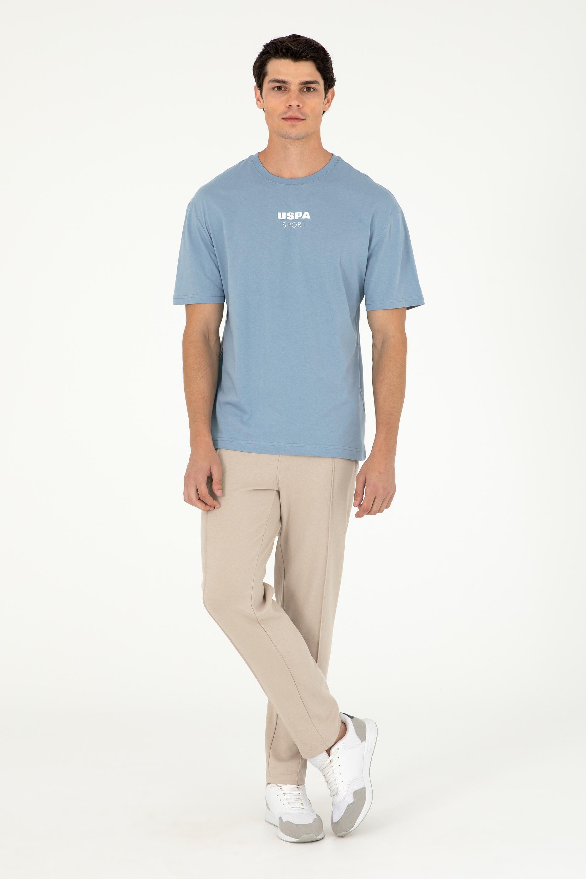 Erkek Comfort Fit Bisiklet Yaka İndigo Tişört