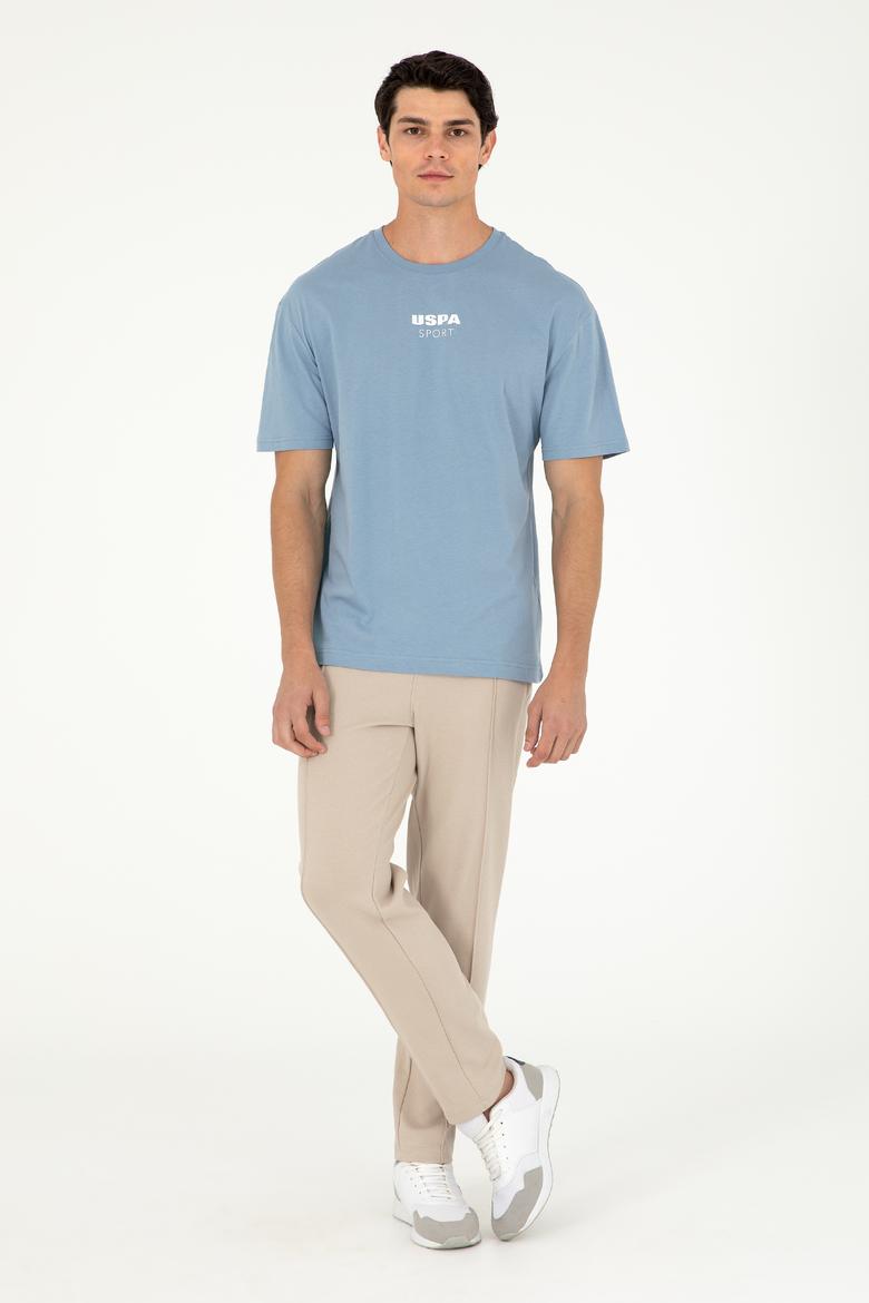 Erkek Comfort Fit Bisiklet Yaka İndigo Tişört - 50281686037