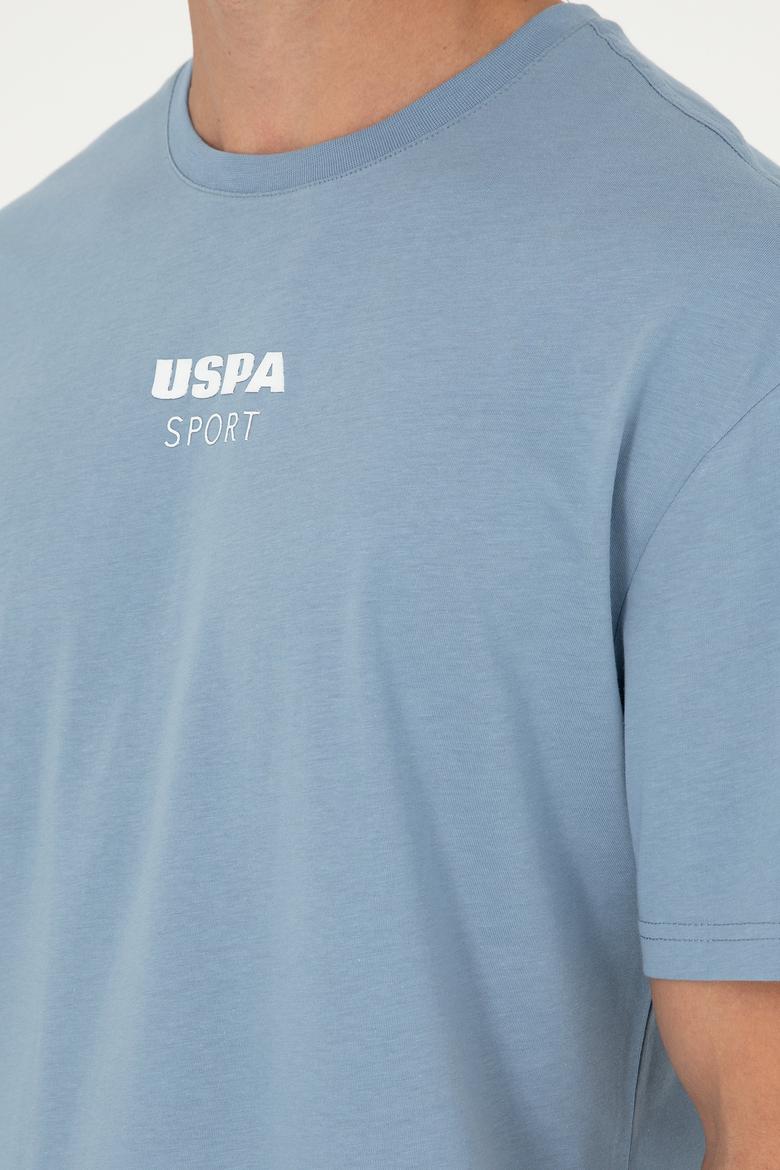 Erkek Comfort Fit Bisiklet Yaka İndigo Tişört - 50281686037