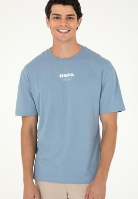 Erkek Comfort Fit Bisiklet Yaka İndigo Tişört - 50281686037