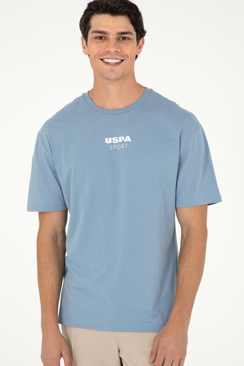 Erkek Comfort Fit Bisiklet Yaka İndigo Tişört - 50281686037