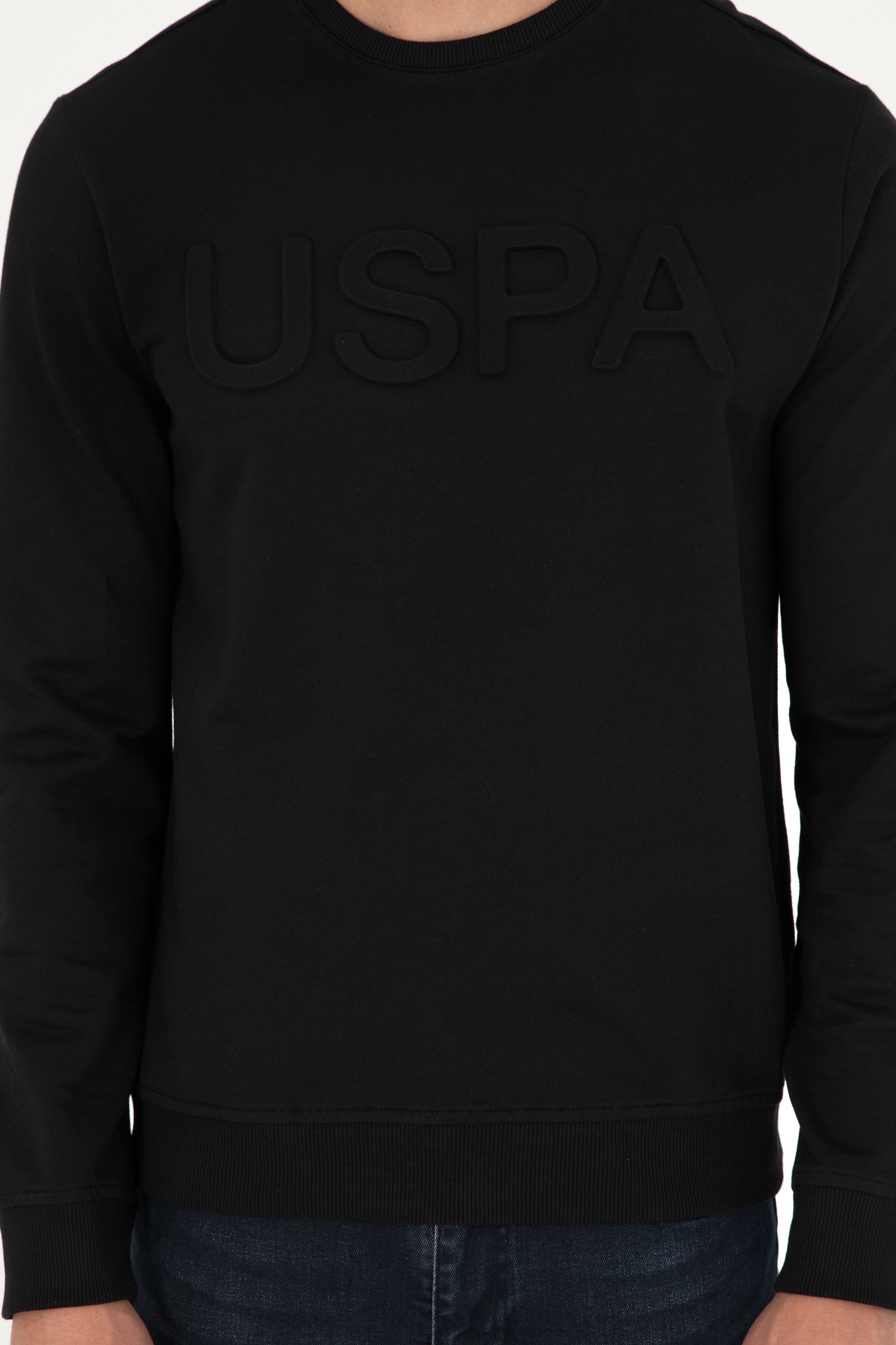 Erkek Regular Fit Bisiklet Yaka Siyah Basic Sweatshirt - Image 6