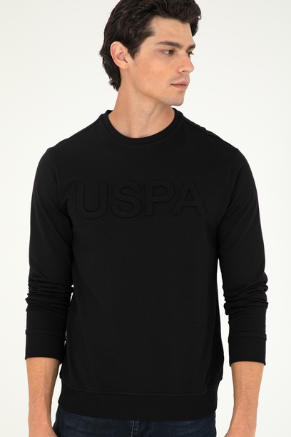 Erkek Regular Fit Bisiklet Yaka Siyah Basic Sweatshirt