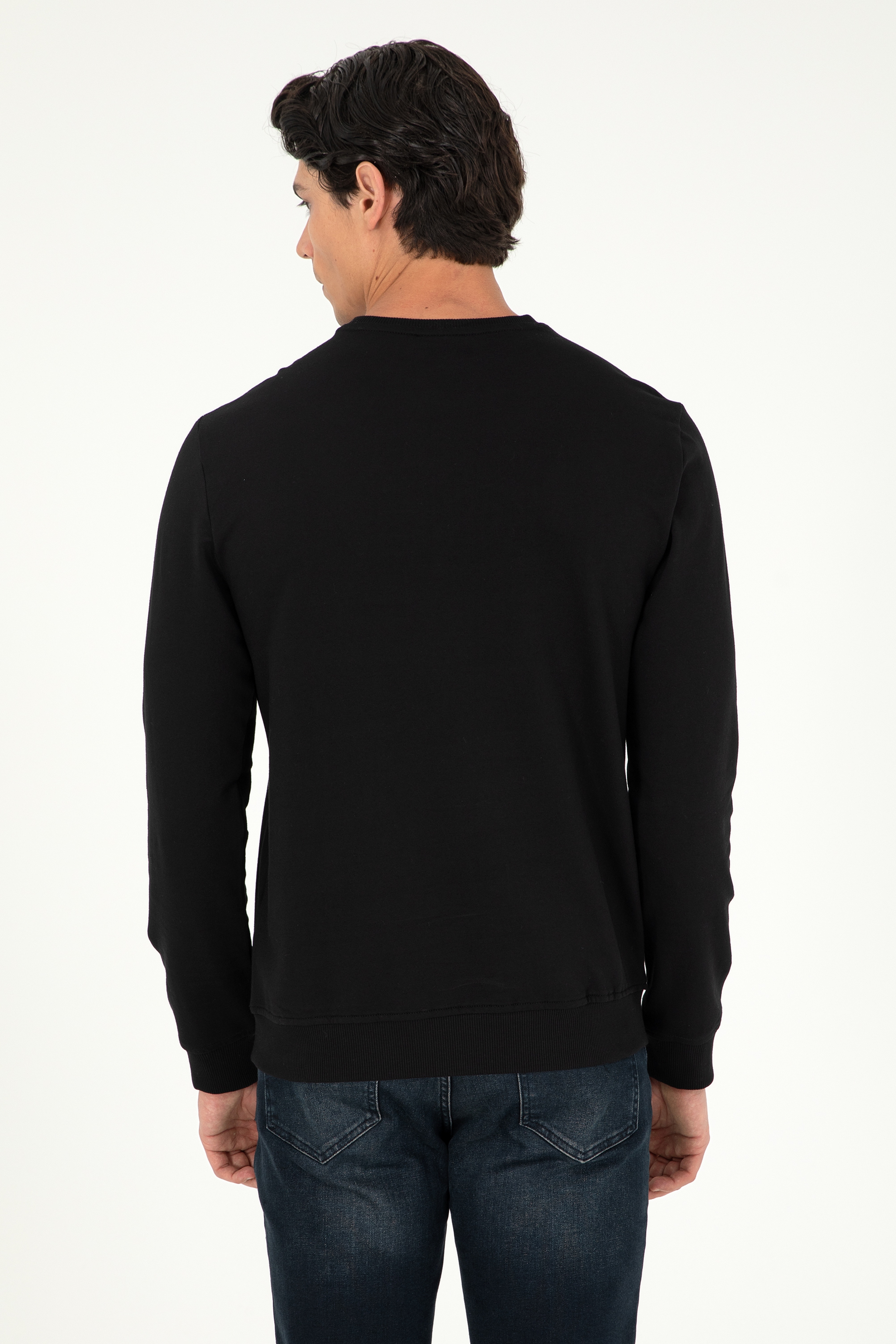 Erkek Regular Fit Bisiklet Yaka Siyah Basic Sweatshirt - Image 5