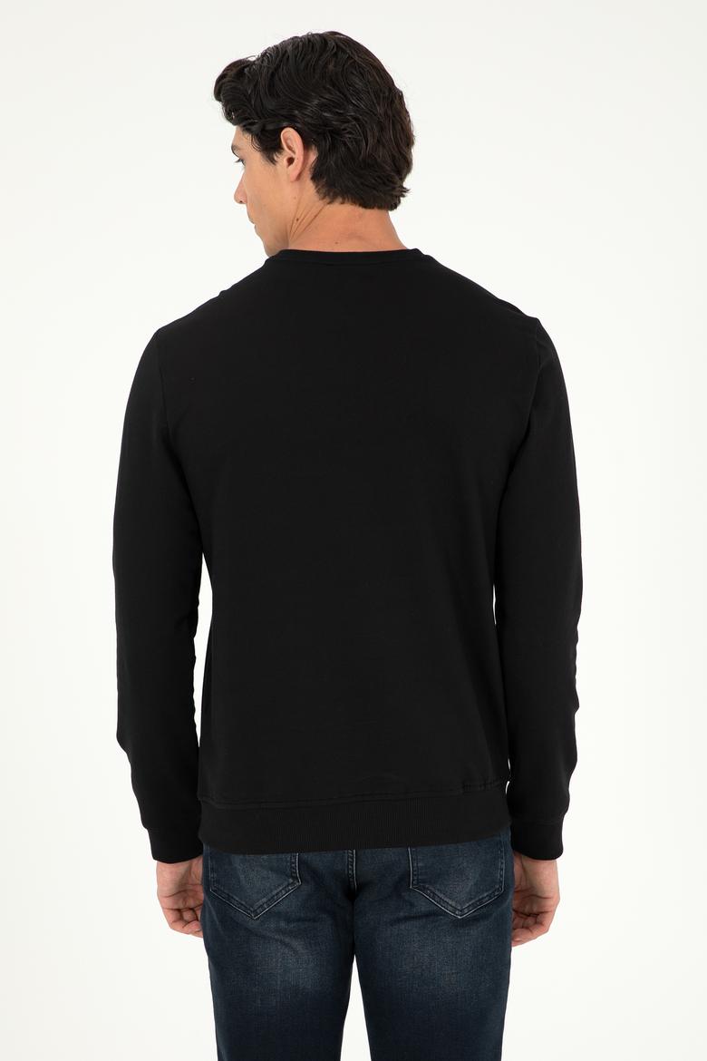 Erkek Regular Fit Bisiklet Yaka Siyah Basic Sweatshirt - 50289058016