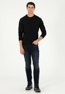 Erkek Regular Fit Bisiklet Yaka Siyah Basic Sweatshirt - 50289058016