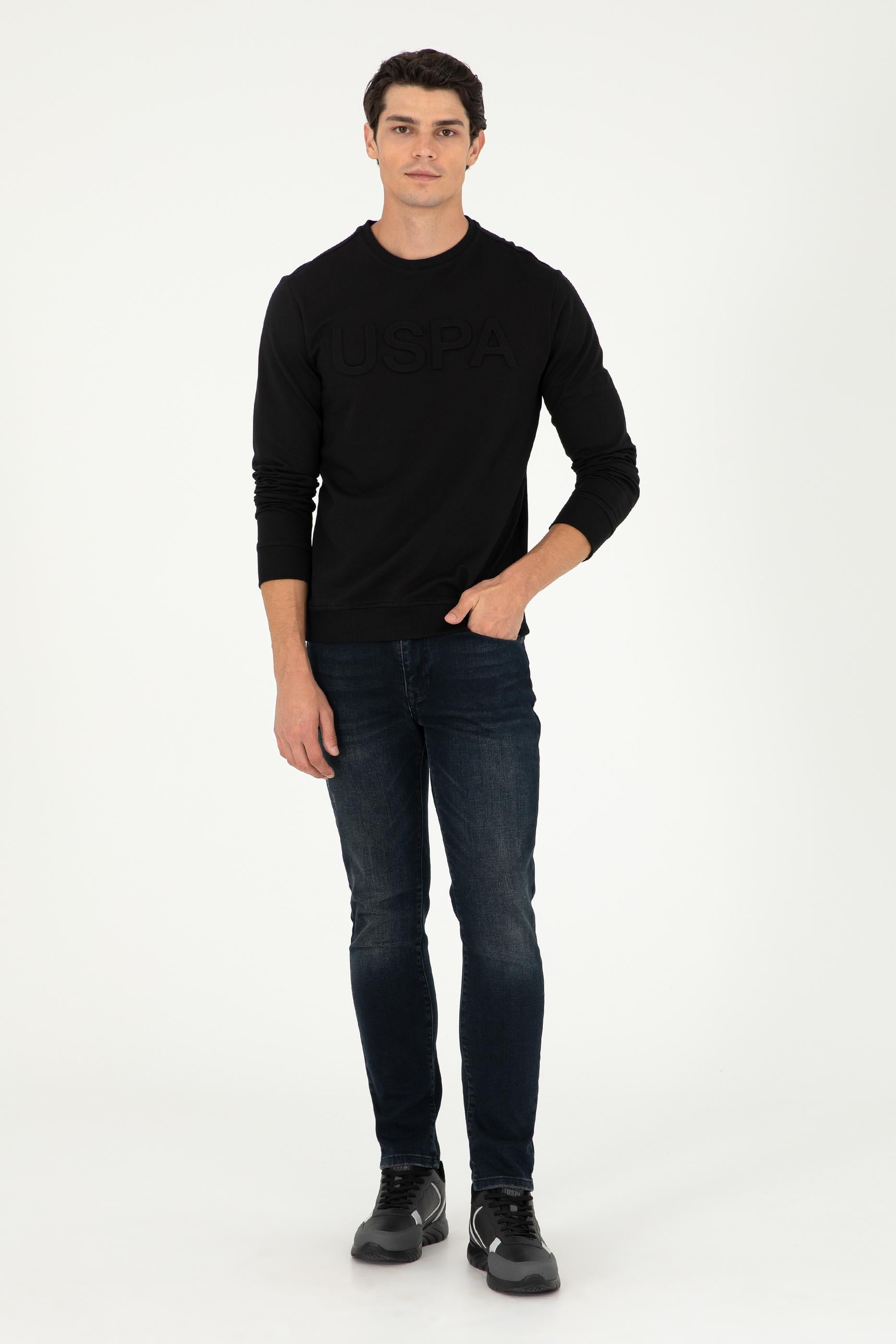 Erkek Regular Fit Bisiklet Yaka Siyah Basic Sweatshirt