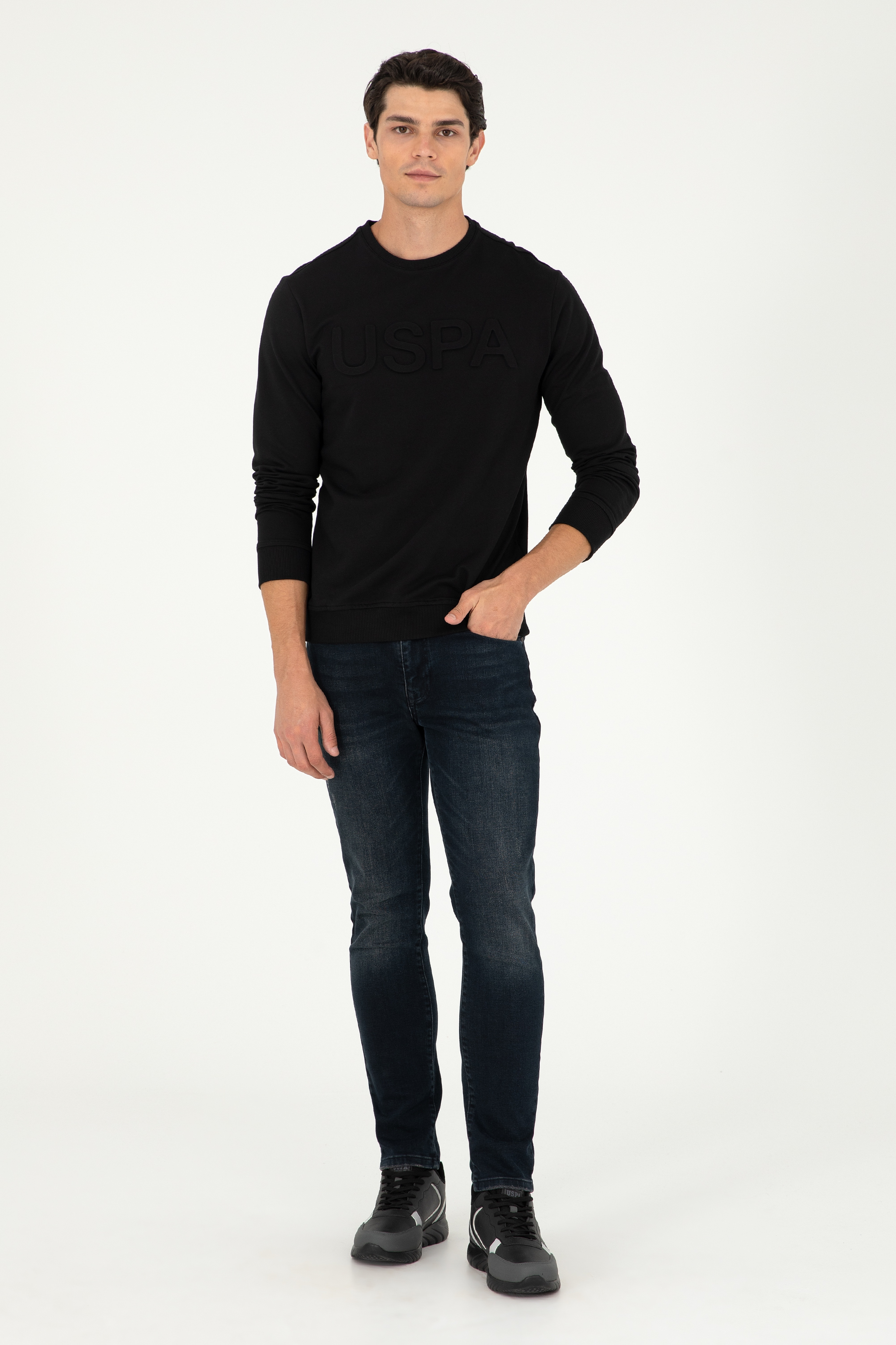 Erkek Regular Fit Bisiklet Yaka Siyah Basic Sweatshirt - Image 4