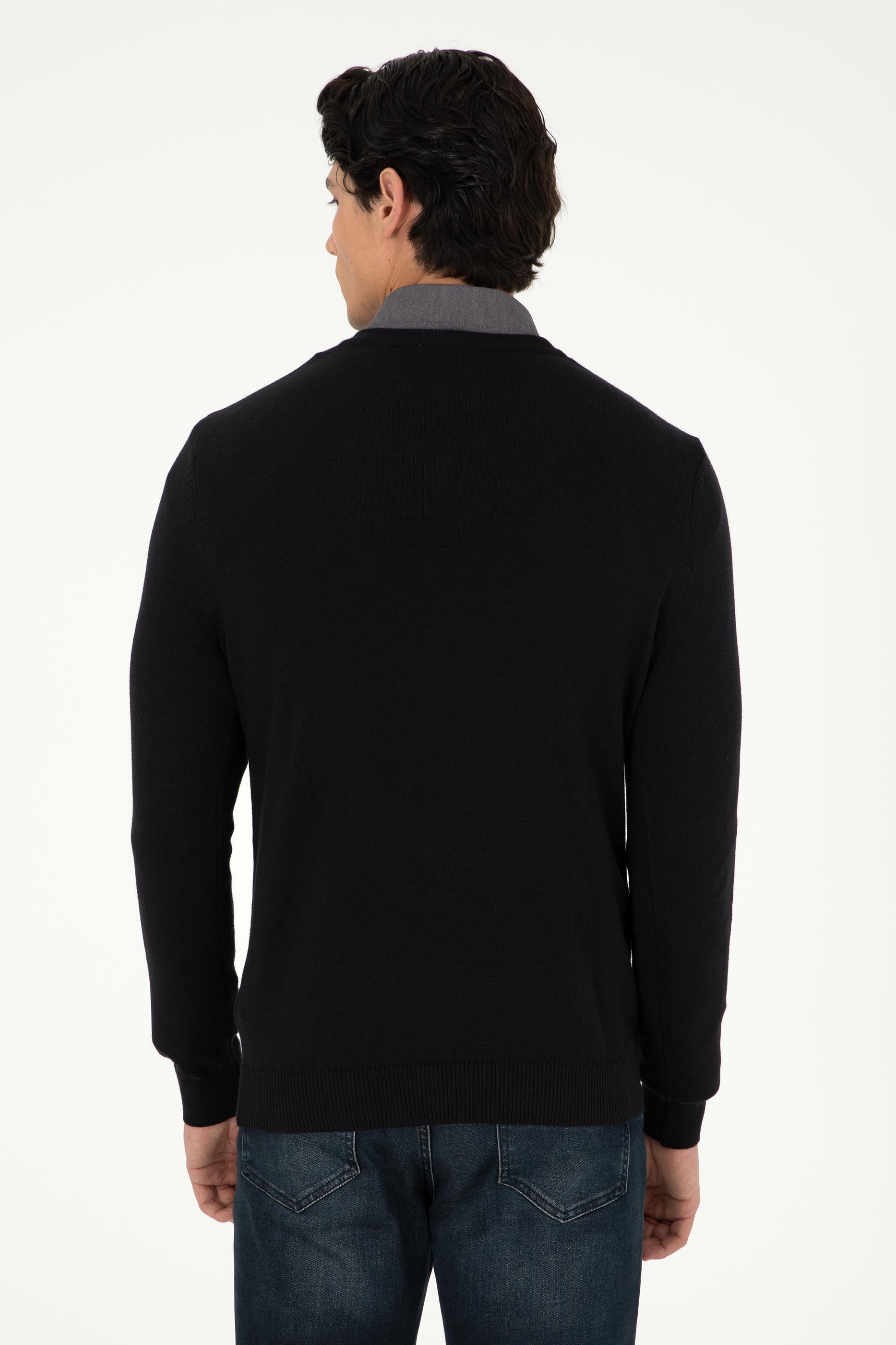 Erkek Slim Fit V Yaka Siyah Basic Kazak