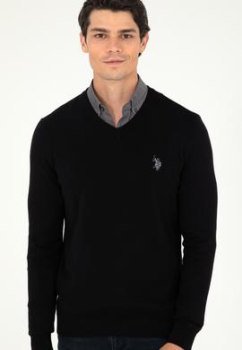 Erkek Slim Fit V Yaka Siyah Basic Kazak - 50293512051