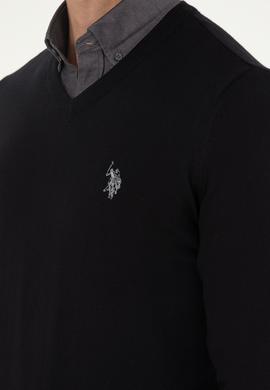 Erkek Slim Fit V Yaka Siyah Basic Kazak - 50293512051