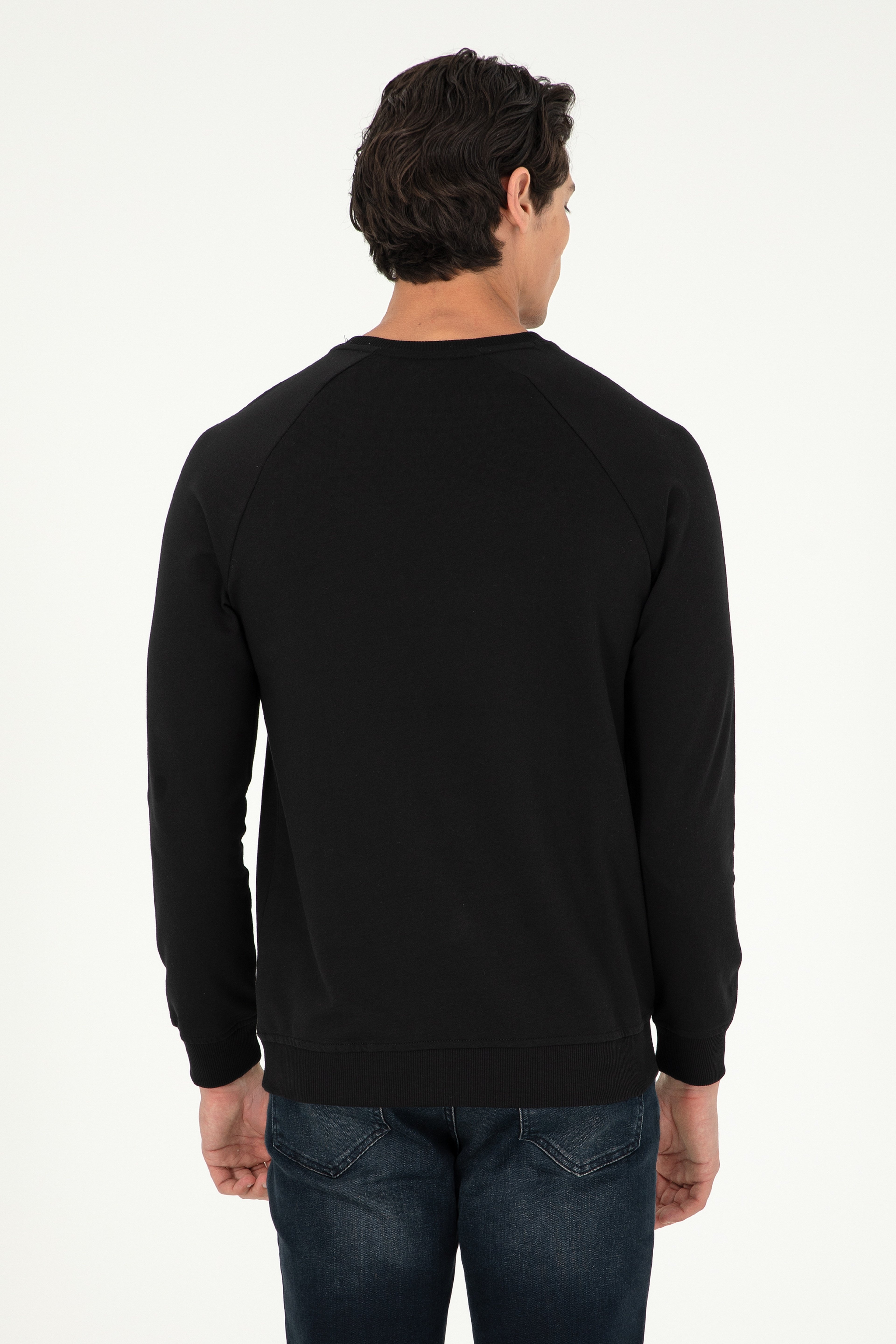 Erkek Siyah Basic Sweatshirt - Image 5