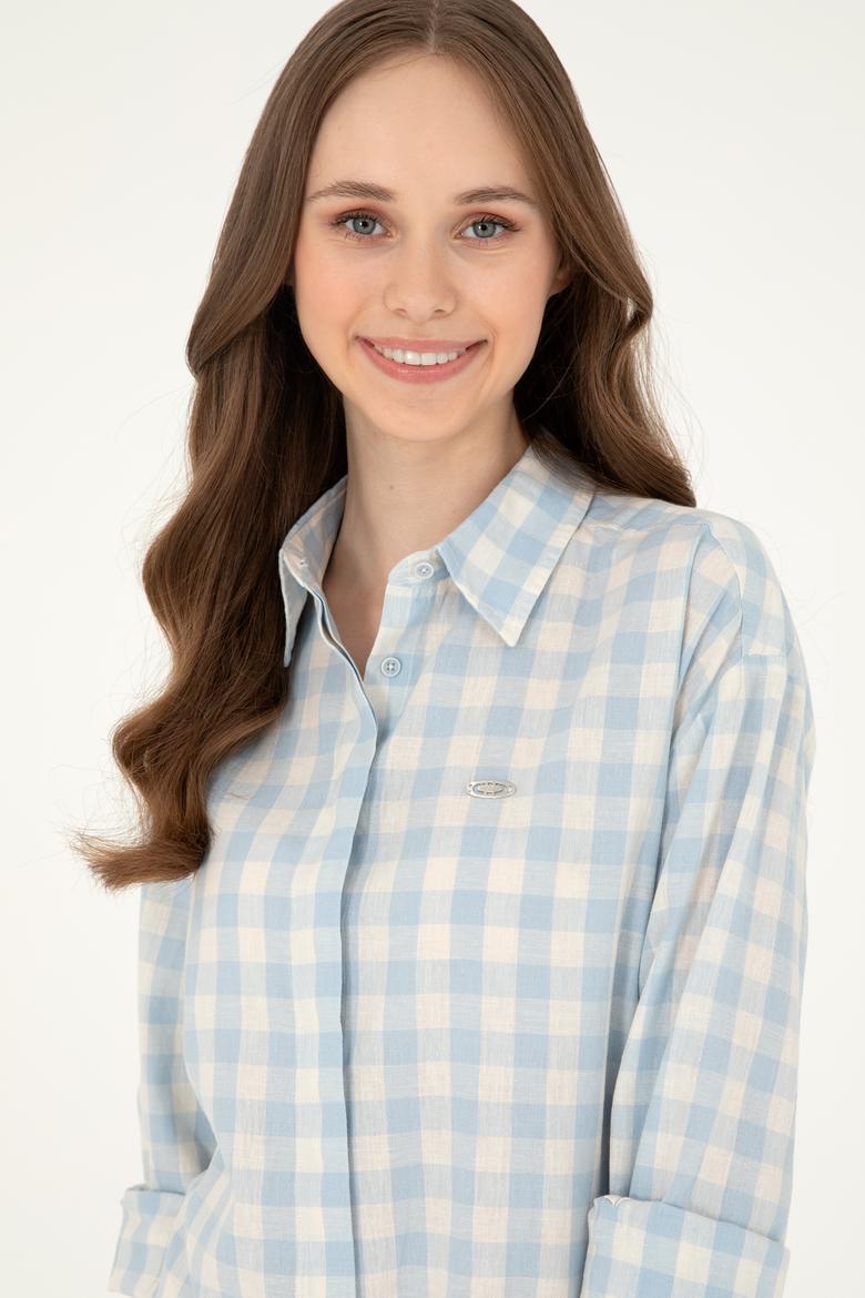 Kadın Açık Mavi Uzun Kollu Gömlek - 50283410004