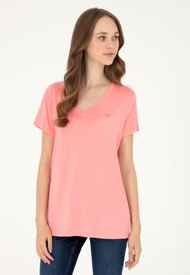 Kadın Somon V Yaka Basic Tişört - 50280019073